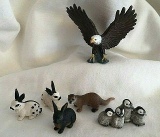 Schleich Bald Eagle Spread Wings 3 Rabbits,  Chick Penquines & Otter Animals