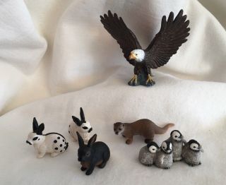 Schleich Bald Eagle Spread Wings 3 Rabbits,  Chick Penquines & Otter Animals 6