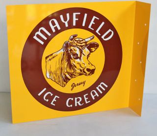 Vintage Mayfield Ice Cream Flange Sign With Jersey Dairy Cow Nos