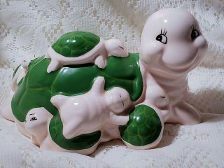 Turtle Bank Vintage Figurine Mama And Babies Turtles Ceramic