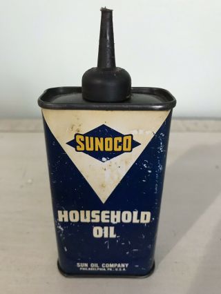 Antique Led Top Spout Sunoco Oiler Tin Can Oil Vintage Gas Pump Home Lubricant 3