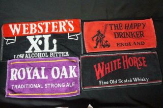 4 Pub Bar Towels,  White Horse,  Royal Oaks,  Happy Drinker,  Webster 