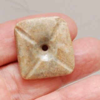 Pre Columbian Stone Ear Spool_pectoral Square Bead_7.  9 X 24 X 25.  8mm_8.  3 Grams