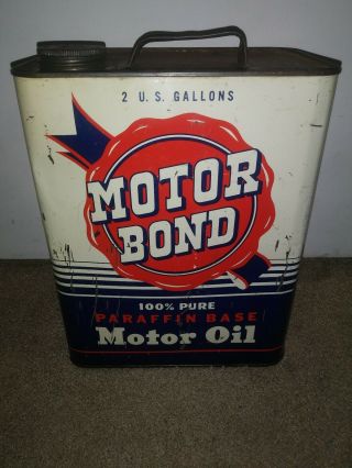 Vintage Motor Bond Tin 2 Gallon Oil Can
