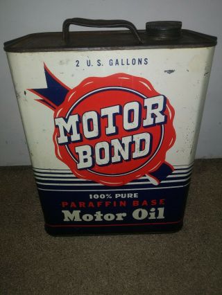 Vintage Motor Bond Tin 2 Gallon Oil Can 3