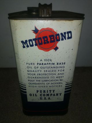 Vintage Motor Bond Tin 2 Gallon Oil Can 4