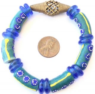 Ghana Blue Multi Handmade Recycled Glass - African Trade Beads - Ghana