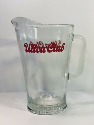 Vintage Utica Club 50oz Glass Beer Pitcher - Red Letters on Both Sides - 9 