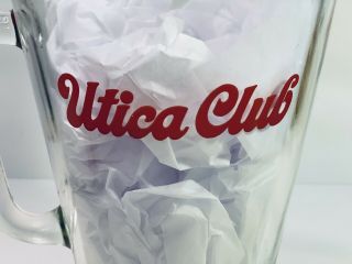 Vintage Utica Club 50oz Glass Beer Pitcher - Red Letters on Both Sides - 9 