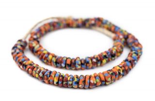 Bright Medley Fused Rondelle Recycled Glass Beads 11mm Ghana African Multicolor