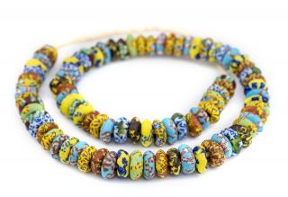 House Medley Fused Rondelle Recycled Glass Beads 15mm Ghana African Multicolor