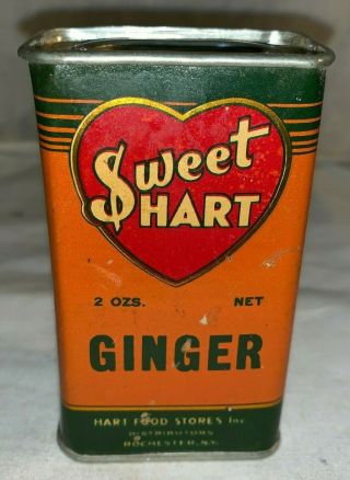 ANTIQUE SWEET HART HEART GINGER SPICE TIN LITHO CAN ROCHESTER NY GROCERY STORE 3
