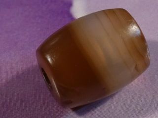 Ancient Authentic Indo Tibetan Chung Dzi Agate Bead Center Banded 12.  5 By 10 Mm