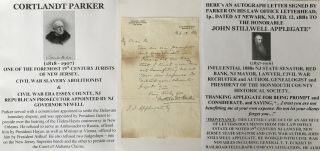 Civil War Slavery Abolitionist Jersey Jurist Prosecutor Parker Letter Signed