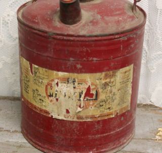 Vintage Red Metal Martin Ware Gas or Kerosene Can With Paper Label & Wood Handle 2