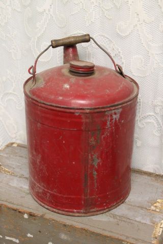 Vintage Red Metal Martin Ware Gas or Kerosene Can With Paper Label & Wood Handle 4