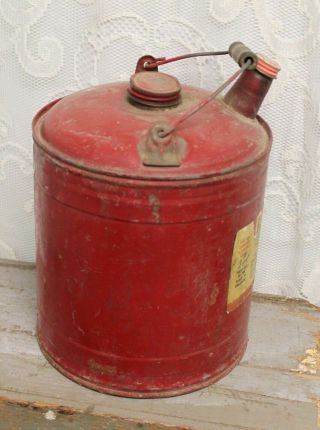 Vintage Red Metal Martin Ware Gas or Kerosene Can With Paper Label & Wood Handle 5