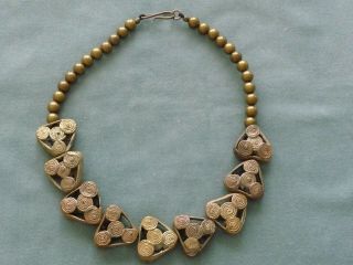 Ancient Wax Technique Copper/brass Filigree Triangle African Trade Bead Necklace