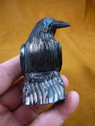 (y - Bir - Ra - 314) Black Raven Crow Onyx Carving Peru Figurine Bird Noir Ravens