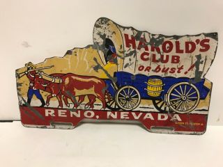 Vintage Metal Harold’s Club Reno Nevada Sign License Plate Topper Die Cut