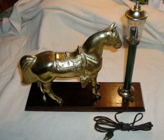 Vintage Cast Metal Bronzed Horse Figurine & Lamp Post " Made In Usa "
