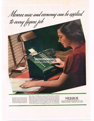 1937 Monroe Adding - Listing Machine Office Equipment Calculator Vtg Print Ad