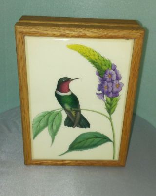 Ruby Throated Hummingbird Box / Kimberly Graphics Tile Wood / Vintage Bird Decor