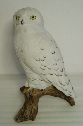 Royal Dux Bohemia Porcelain Figure Snowy Owl Sitting On Stump