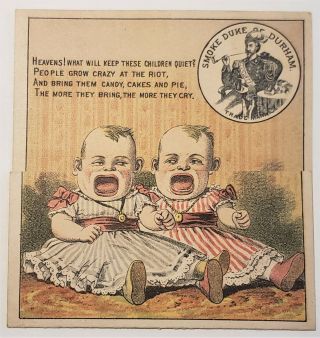 Rare Fold Out Metamorphic Trade Card,  Duke Of Durham Tobacco - Babies - 1880 