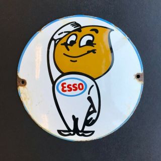 Esso Oil Drop Boy Vintage Porcelain Sign Fired On Steel