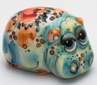 Hippopotamus Gzhel Porcelain Figurine Hippo Souvenir Handmade And Hand - Painted