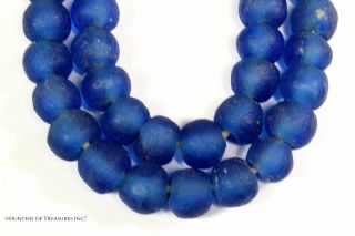 Strand Of African Blue Recycled Glass Beads From Ghana Africa