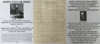 Civil War Judge Congressman Jersey Vice Chancellor Court Letter Signed 1892