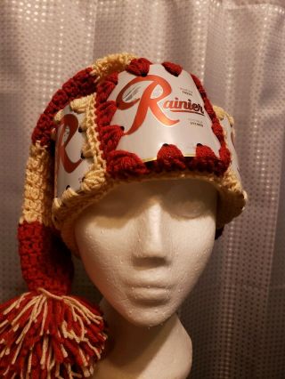 Hand Crochet Beer Can Winter Ski Hat Made With Real Rainier Beer Cans