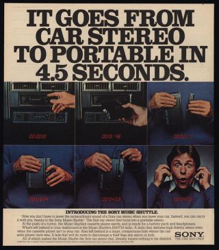 1983 Sony Portable Car Stereo - Walkman - Headphones Vintage Advertisement