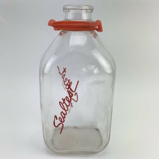 Vintage Sealtest Half Gallon Milk Jar Jug With Plastic Handle Deposit Bottle 3