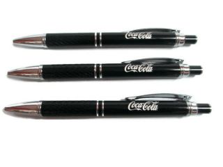Coca - Cola Set Of 3 Black Laser - Etched Luigi Pens W/ White " Coca - Cola "