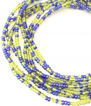 Fine Luster Sapphire Blue & Lime Green Waist Beads,  Trade Beads - Ghana