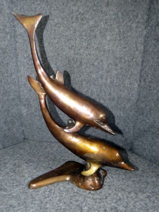 Jumping Dolphins (2) On Base Bronze Sculpture Or Statue - Euc