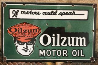 Vintage " Oilzum " Motor Oils & Lubricants Porcelain Enamel Sign 16 " X10 "