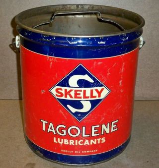 Vintage Skelly Tagolene 5 Gallon Lubricant Tin Can W/ Parts Washer Tray / Bucket