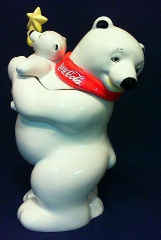 Vintage Polar Bears Coca Cola Cookie Jar 12 - 3/4 " Sakura