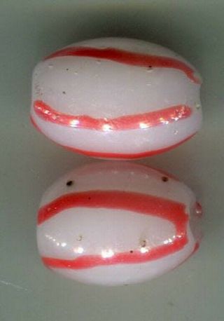 African Trade Beads Vintage Venetian Old Glass Rare Milk Glass Striped Ovals