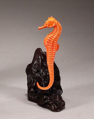 Seahorse Sculpture Orange Direct From John Perry 7in Tall Burlwood Base