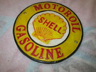Shell Motor Oil Gasoline,  London 1937,  Cast Iron Circular Sign