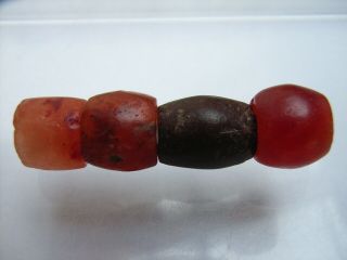 4 Ancient Neolithic Carnelian,  Agate,  Red Jasper Beads,  Stone Age,  Rare Top