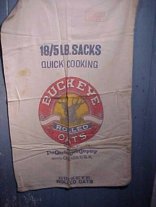 Early 20thc Buckeye Oats 100 Cloth Advertising Sack From Quaker Oats W Stag