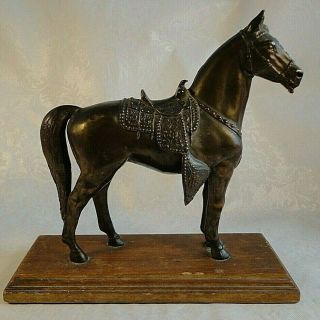 Vintage Cast Metal Bronze Look Western Horse Statue Equestrian Figurine