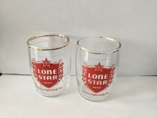2 Lone Star Barrel Beer Glasses 3 1/4”