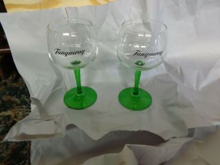 Set Of (2) Tanqueray Gin Balloon Glasses With Green Stems